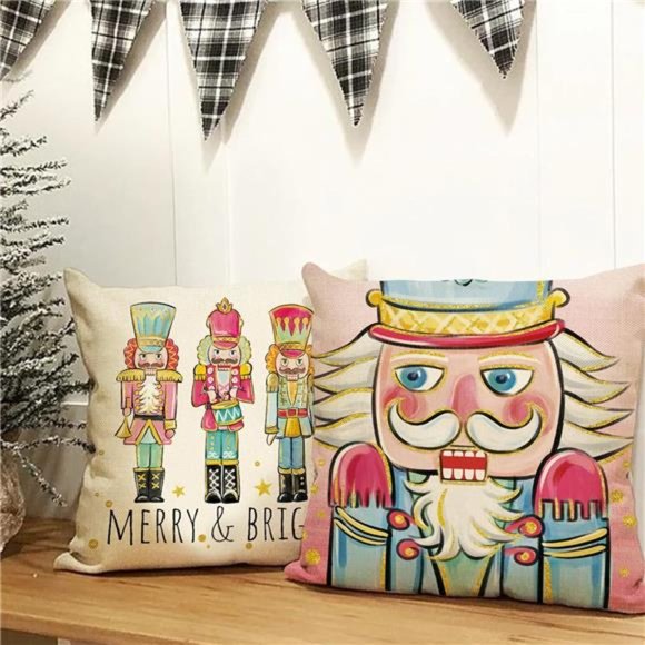 Set of 4 Merry Christmas Nutcracker Decorative Throw Pillow Covers 18x18 Inch - Picture 7 of 8